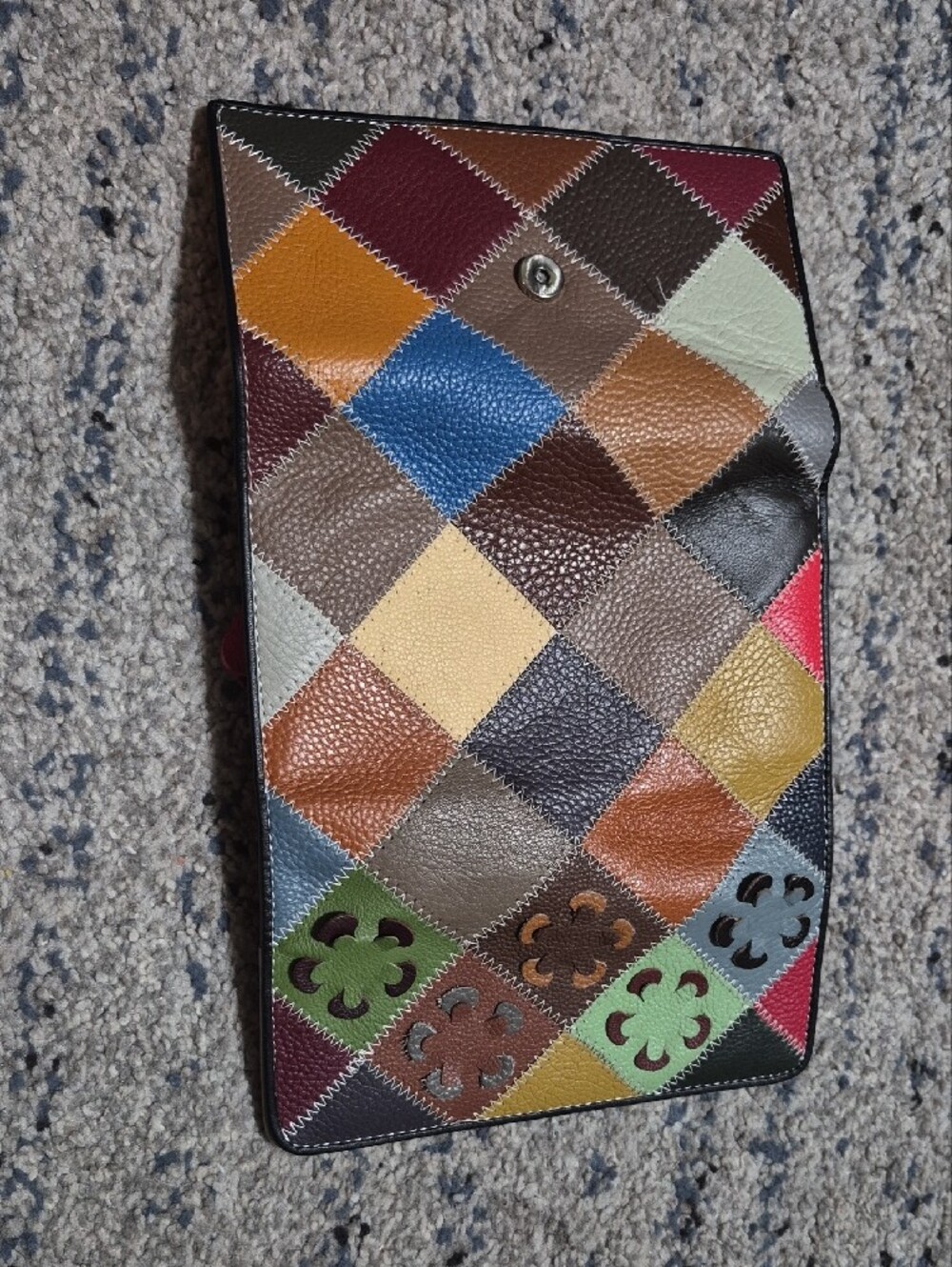 Multi-Color Patchwork Pleather Wallet Clutch - Picture 3 of 10